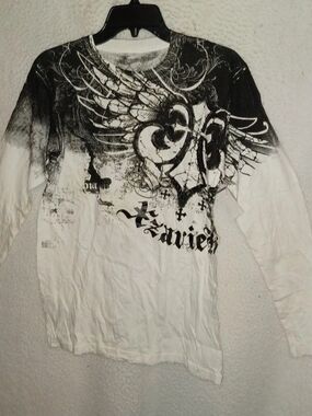 AXR Xzavier Men's Small White Long Sleeves Shirt Faith Royalty Gothic Biker (HD)